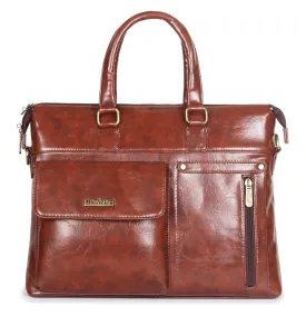 The CLOWNFISH Avenue Series Laptop Briefcase - Faux Leather, Adjustable Strap | 14 inch | Tan