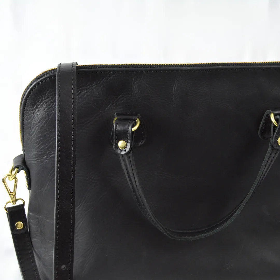 The Ladies Slim Leather Briefcase - Black