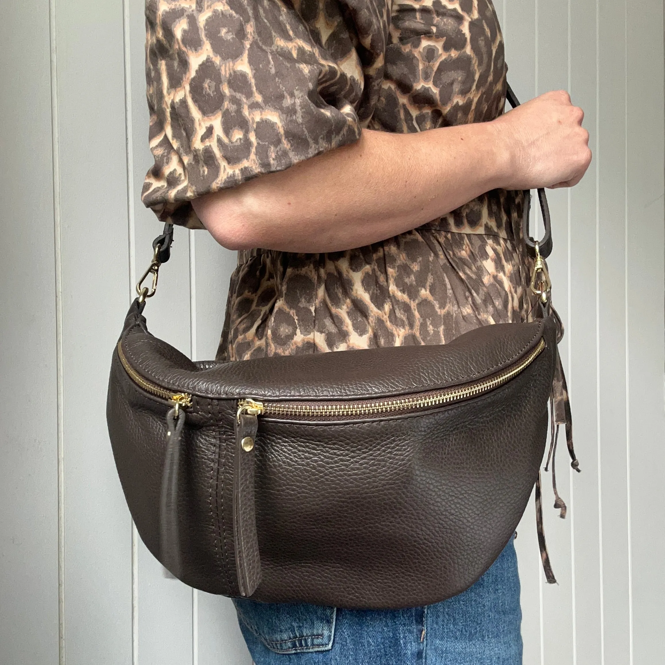 The Large Leather BumBag / Sling Bag (Exposed Zips)