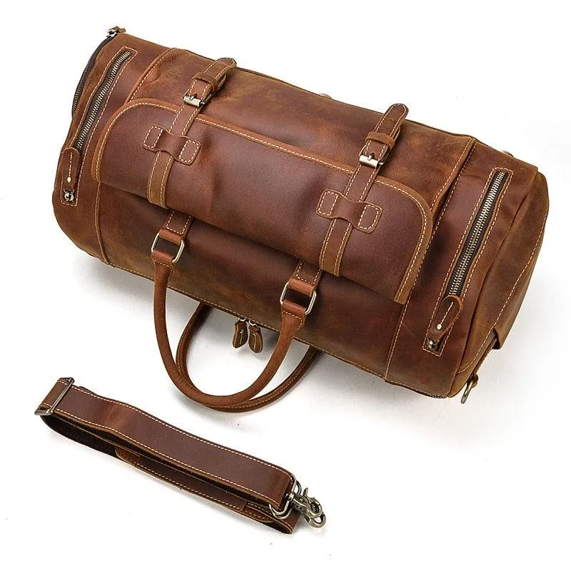 Vintage Leather Travel Duffle Shoulder Bag