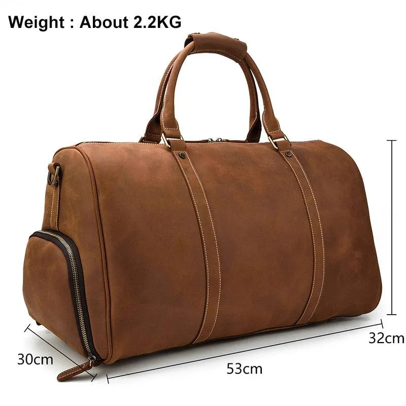 Vintage Leather Travel Duffle Shoulder Bag