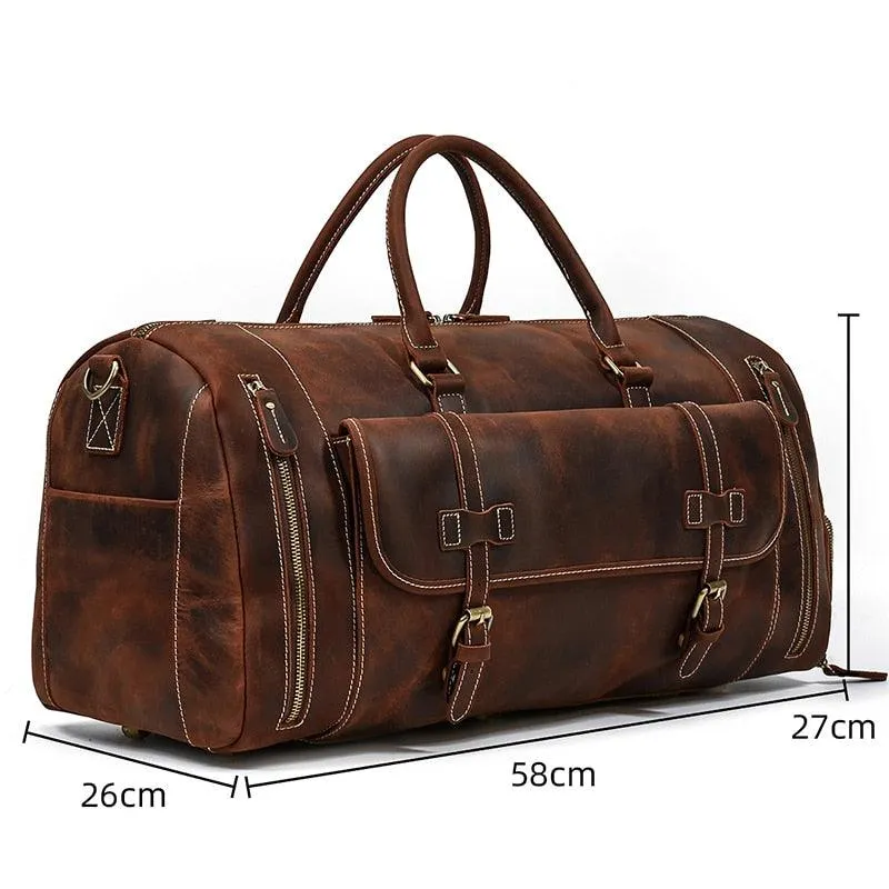 Vintage Leather Travel Duffle Shoulder Bag