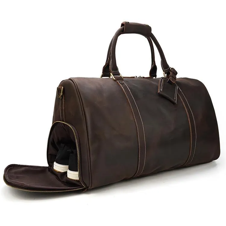 Vintage Leather Travel Duffle Shoulder Bag