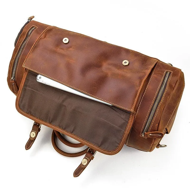 Vintage Leather Travel Duffle Shoulder Bag