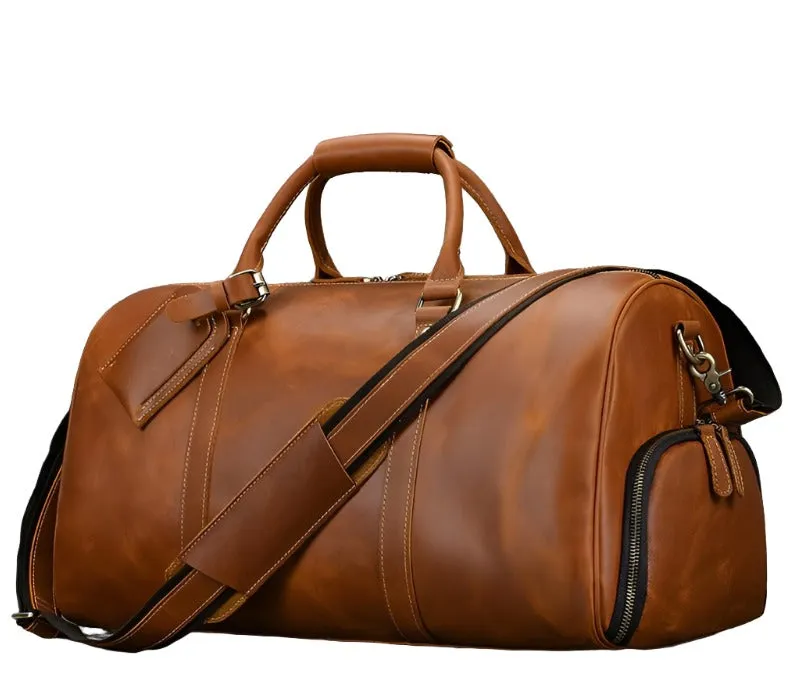 Vintage Leather Travel Duffle Shoulder Bag