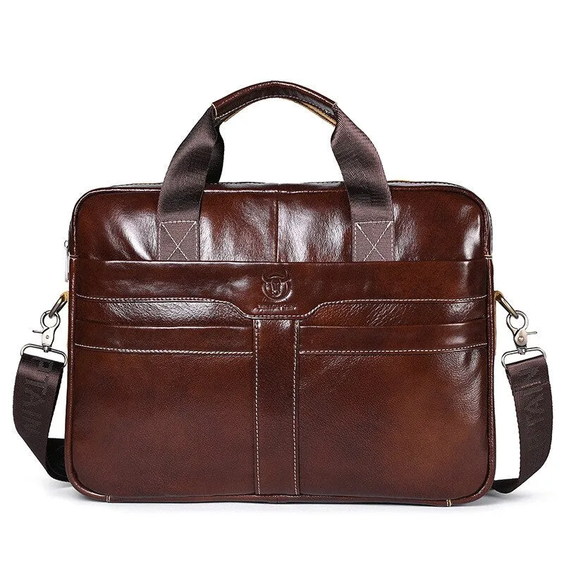 West Louis™ Shiny Cow Leather Business Men Briefcase