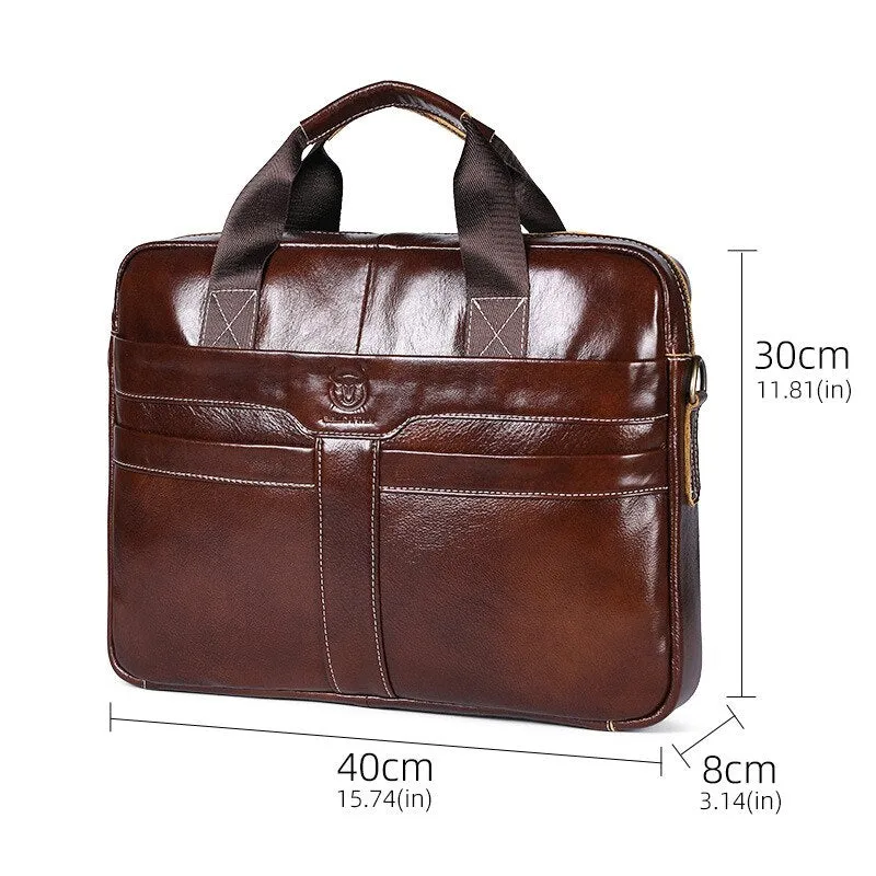 West Louis™ Shiny Cow Leather Business Men Briefcase