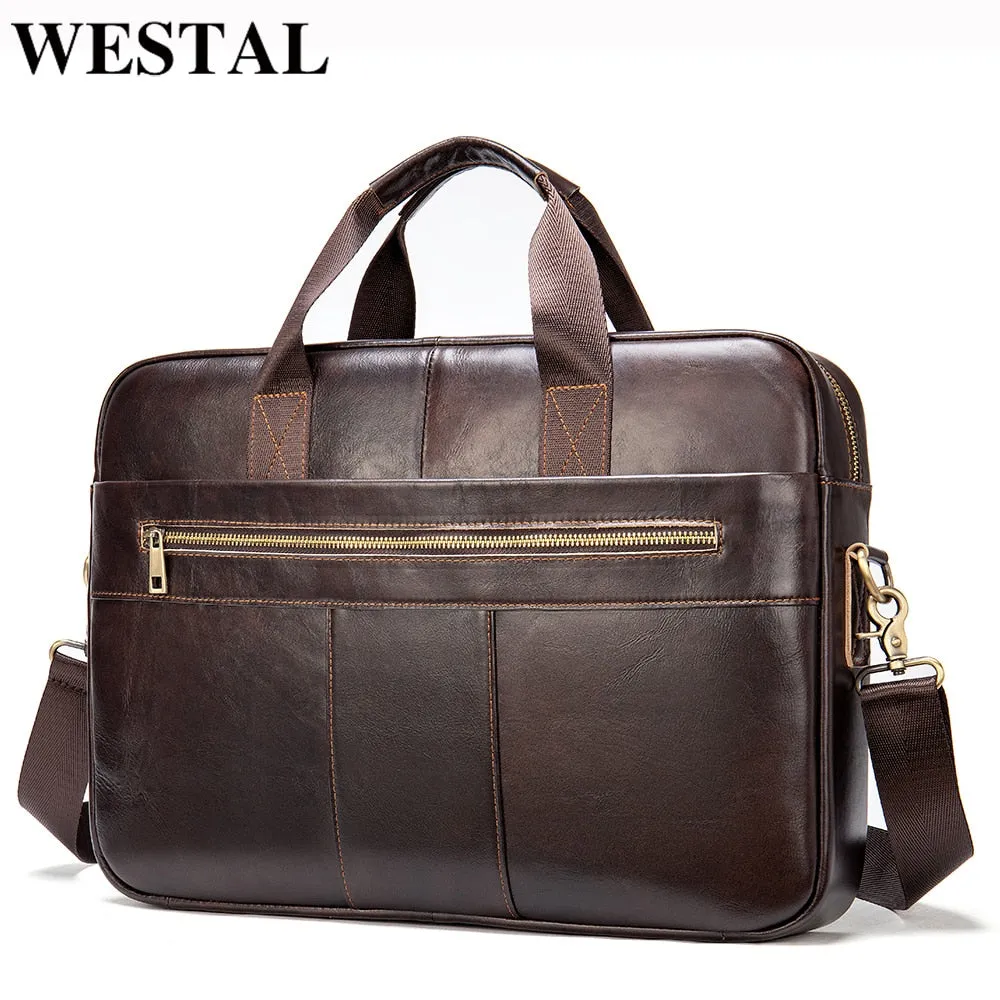 WESTAL Men's Leather Briefcase Unique Design