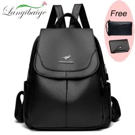 Women Large Capacity Backpack High Quality Leather Female Vintage Bag School Bags Travel Bagpack Ladies Bookbag Rucksack Purses