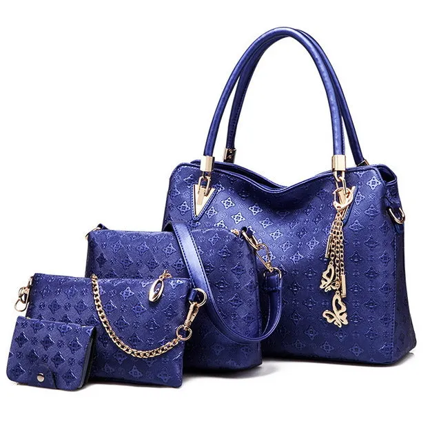 Women's Fashion Shoulder Bags - 4 Pieces Bags Set - White,Black,Gold,Blue