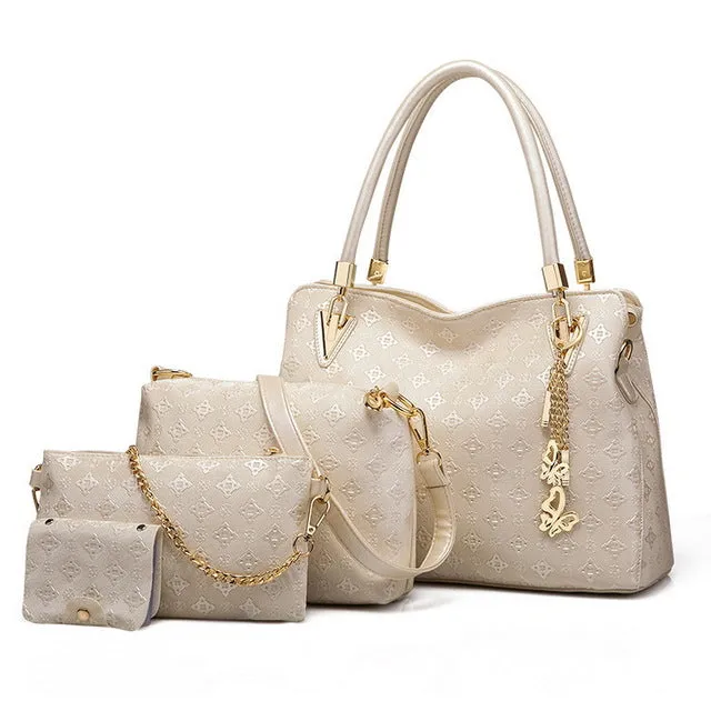 Women's Fashion Shoulder Bags - 4 Pieces Bags Set - White,Black,Gold,Blue