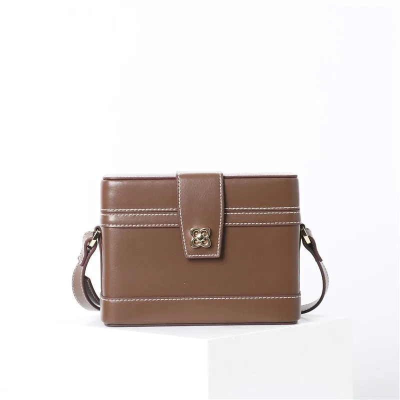 Womens Leather Box Top Handle Bag