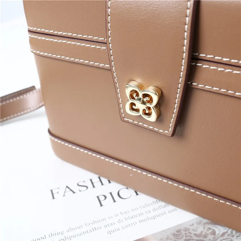 Womens Leather Box Top Handle Bag