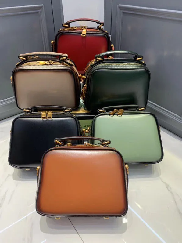 Women's Leather Square Crossbody Bags Leather Cube Bags