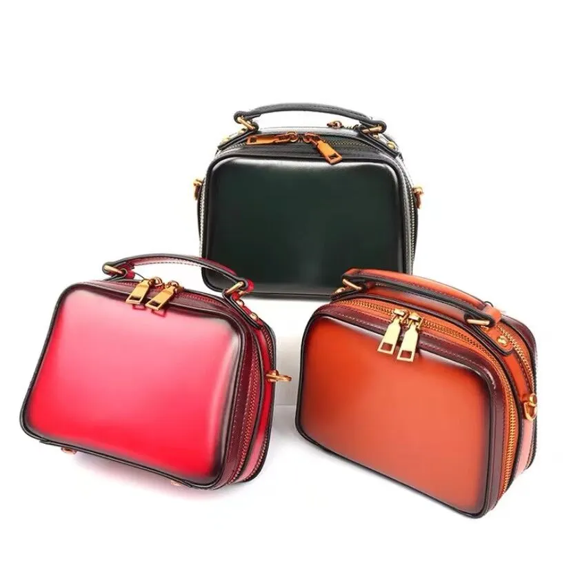 Women's Leather Square Crossbody Bags Leather Cube Bags