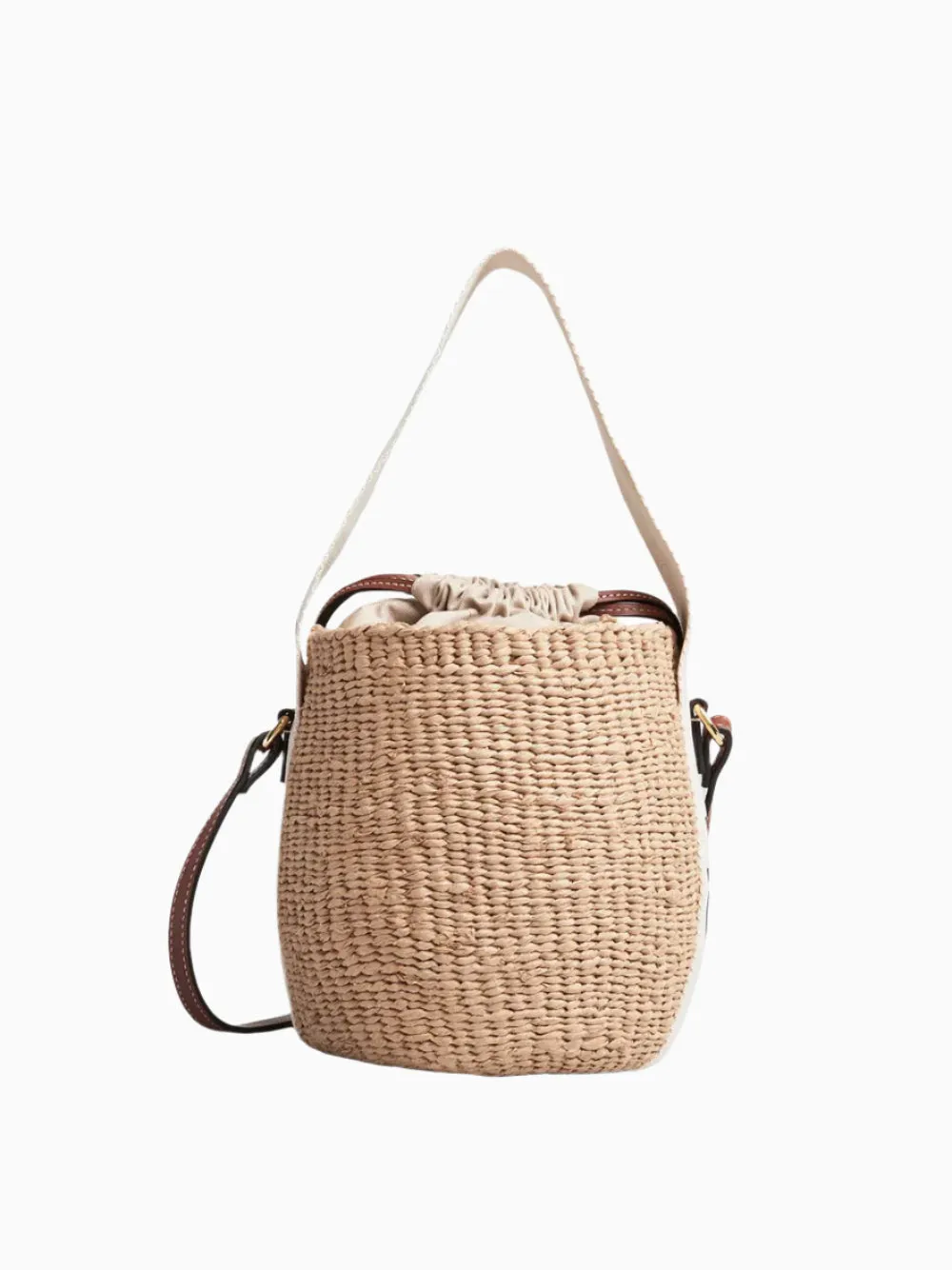 Woody raffia bucket bag