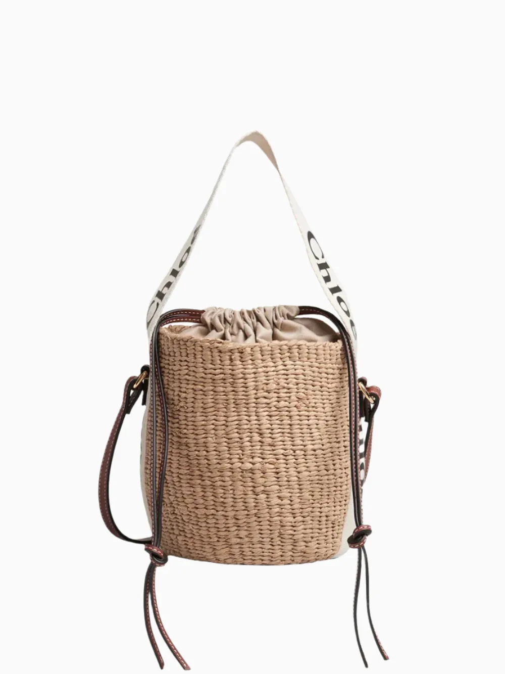 Woody raffia bucket bag