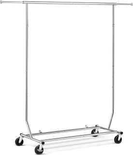 Yaheetech Commercial Clothing Garment Rack, Single Rail Clothes Hanger Freestanding Collapsible/Folding/Adjustable Heavy Duty Rolling Multi-Functional Expandable Clothes Storage W/Shelfs on Wheels