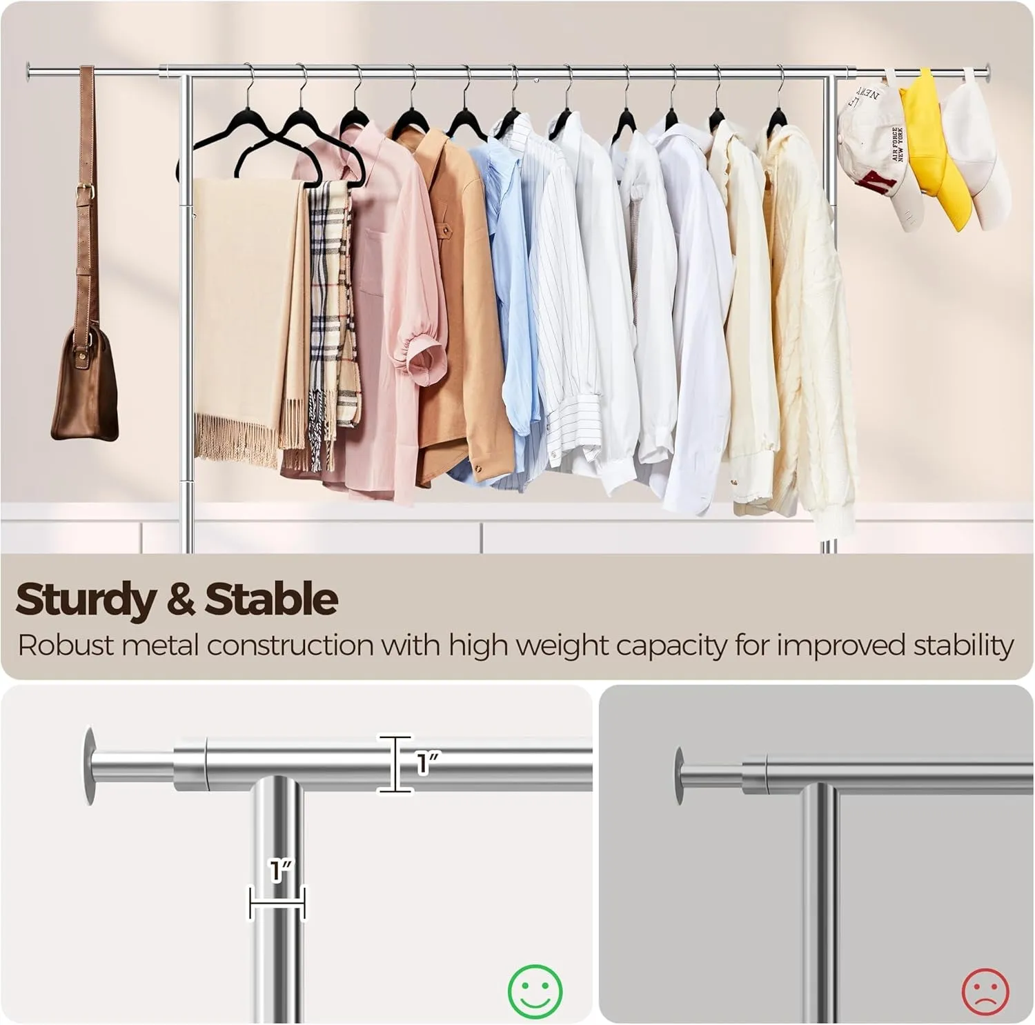 Yaheetech Commercial Clothing Garment Rack, Single Rail Clothes Hanger Freestanding Collapsible/Folding/Adjustable Heavy Duty Rolling Multi-Functional Expandable Clothes Storage W/Shelfs on Wheels