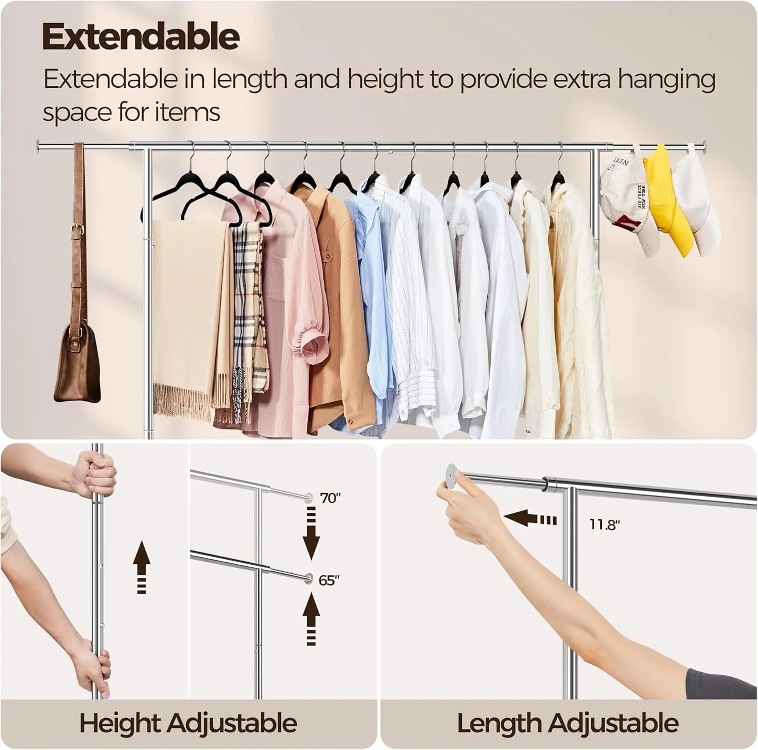 Yaheetech Commercial Clothing Garment Rack, Single Rail Clothes Hanger Freestanding Collapsible/Folding/Adjustable Heavy Duty Rolling Multi-Functional Expandable Clothes Storage W/Shelfs on Wheels